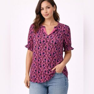 J. Crew Pink Floral Women’s Top Blouse Ruffle Sleeves - Size XXS